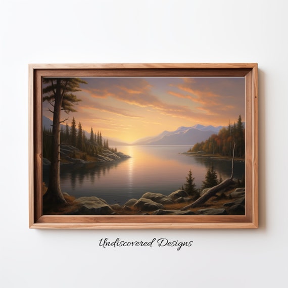 Mountain Lake Sunrise Art Print Landscape Painting