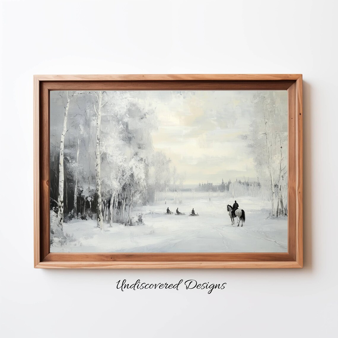 Horse-Drawn Sleigh Gliding Through Snowy Birch Forest Winter Poster