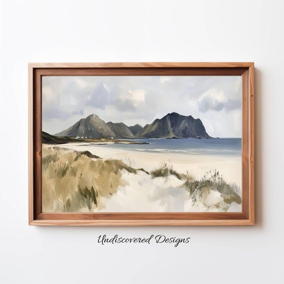 Vintage Island Mountain Oil Painting Art Print