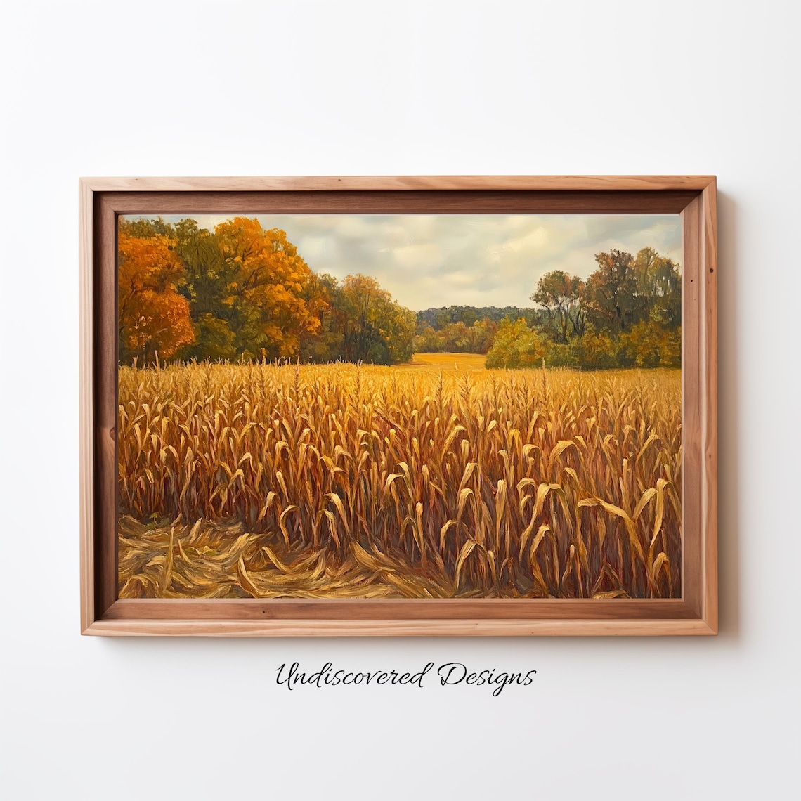 Golden Corn Field Autumn Harvest Oil Painting Farmhouse Wall Art