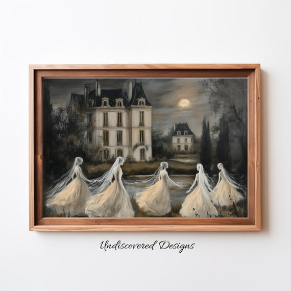 Ghostly Brides Spooky Halloween Art Vintage Oil Painting Prints Wall Dcor Haunted Home Decor