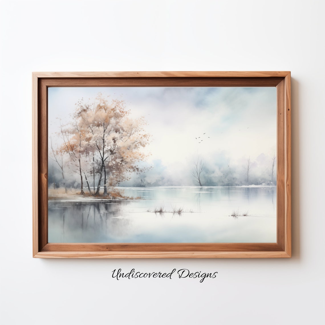 Frozen Pond Autumn Misty Trees Still Water Calm Landscape Poster