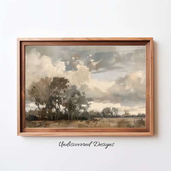 Vintage Trees Clouds Art Print Oil Painting