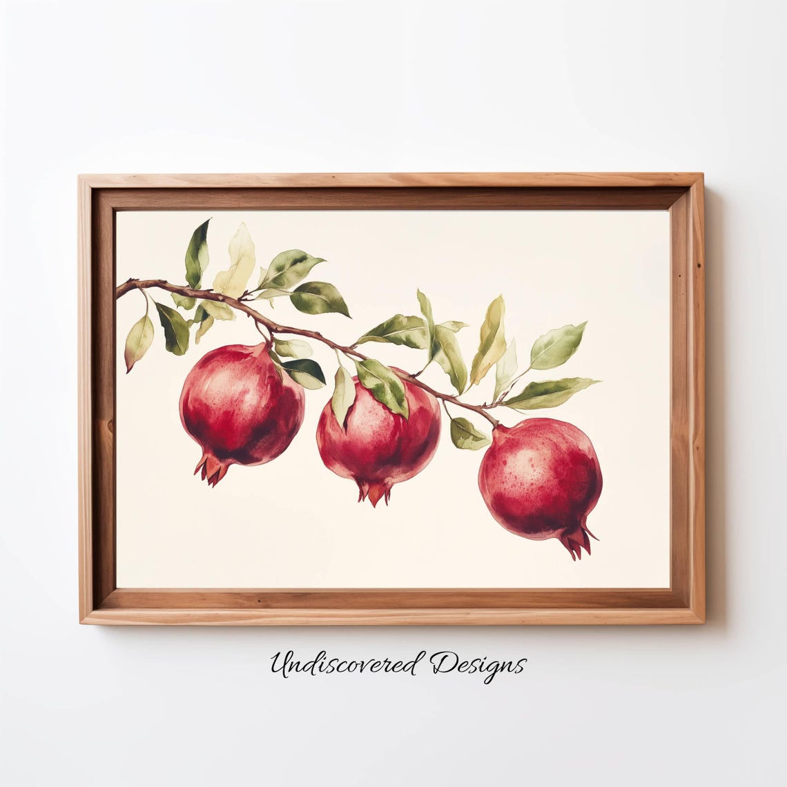 Pomegranate Branch with Three Fruits Watercolor Botanical Poster