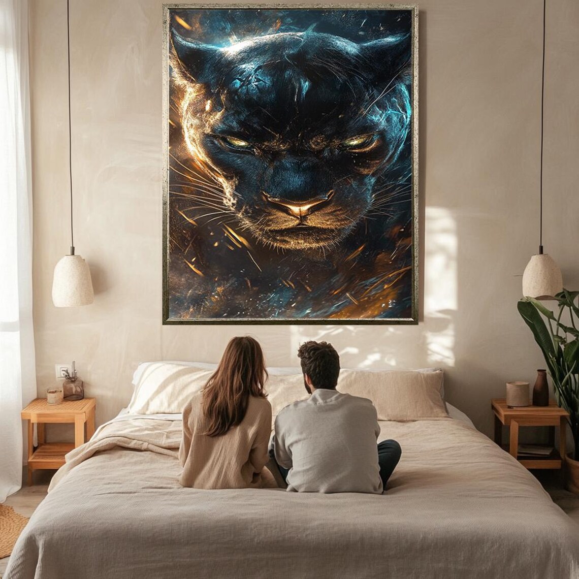 Black Panther Fiery Close Up Portrait Gold Eyes Jungle Animal Wall Art - Image 2