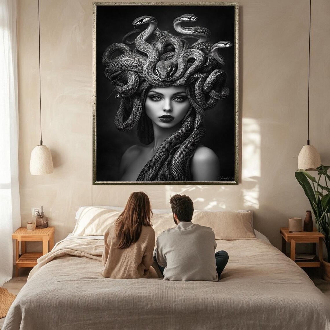 Medusa Black And White Snake Hair Mythology Gothic Portrait Poster - Image 2