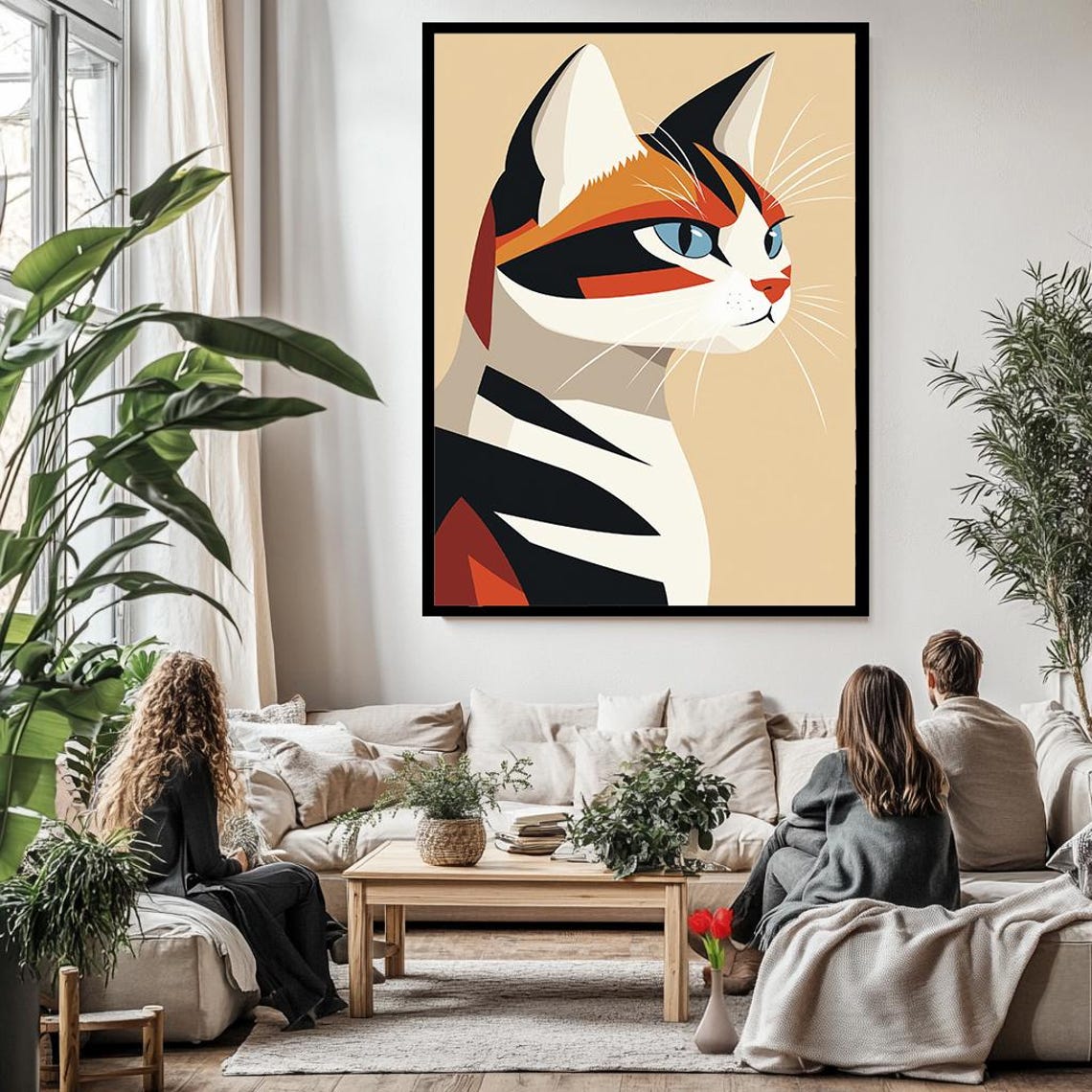 Minimalist Calico Cat Face Geometric Abstract Modern Feline Poster - Image 3