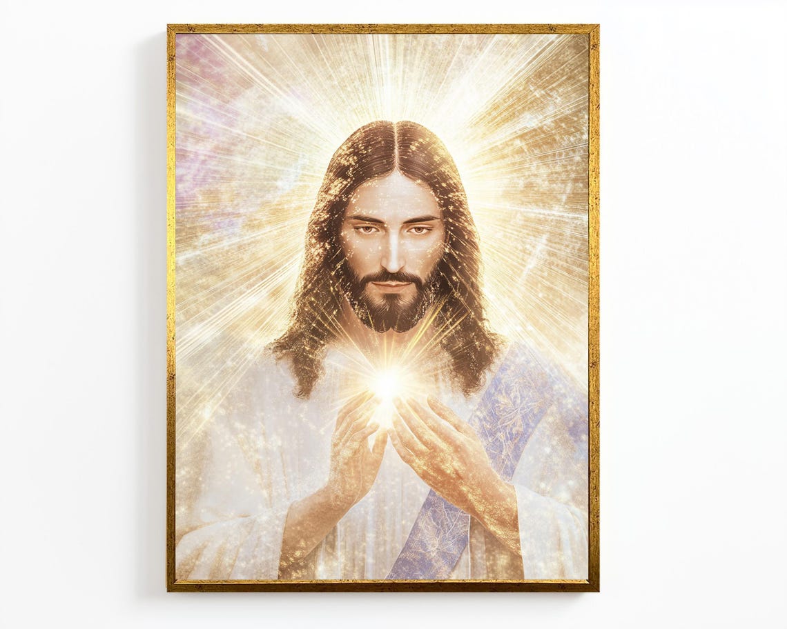 Jesus Christ Radiant Golden Halo Light Divine Portrait Wall Poster - Image 4