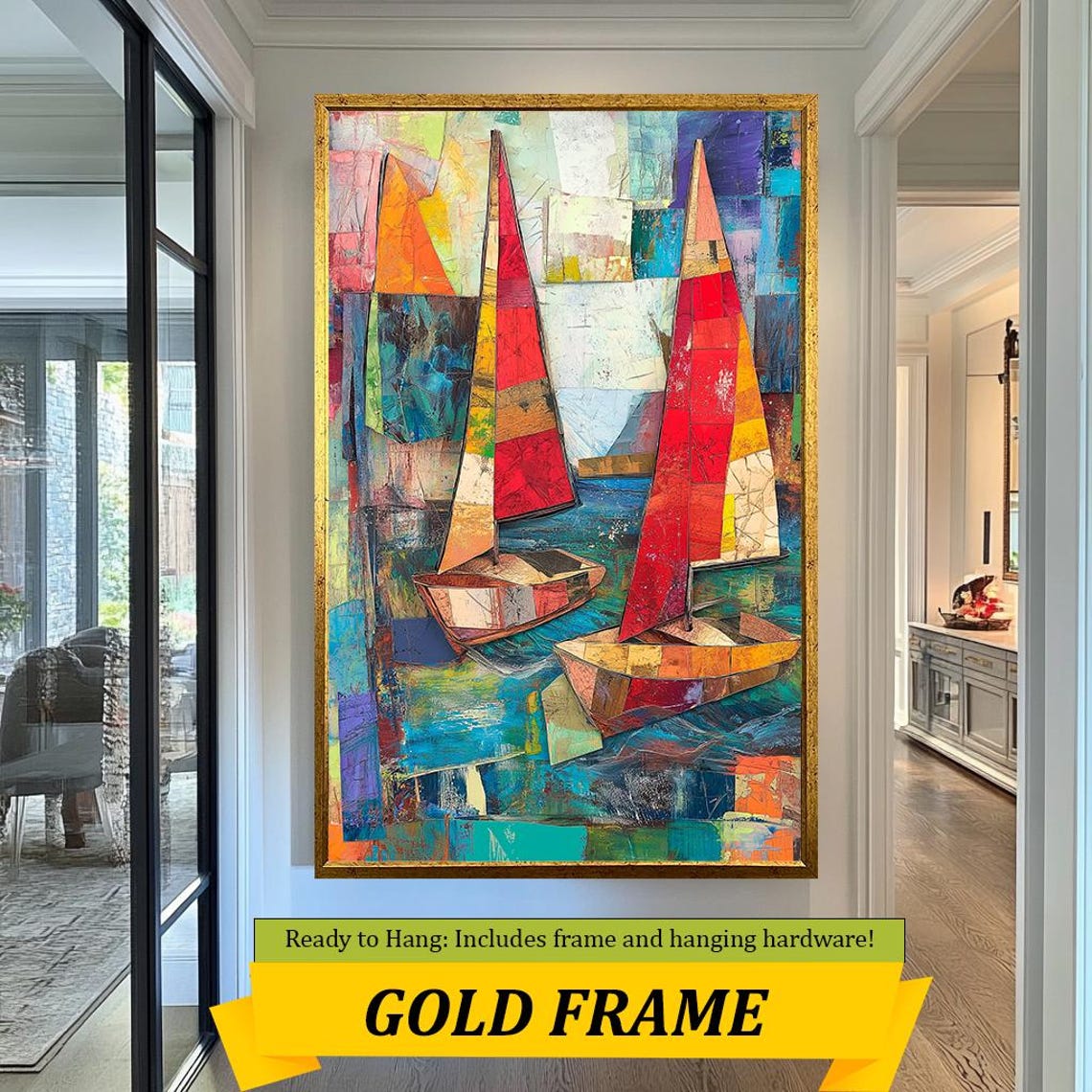 Cubist Sailing Boats Colorful Patchwork Nautical Abstract Art Poster - Image 5
