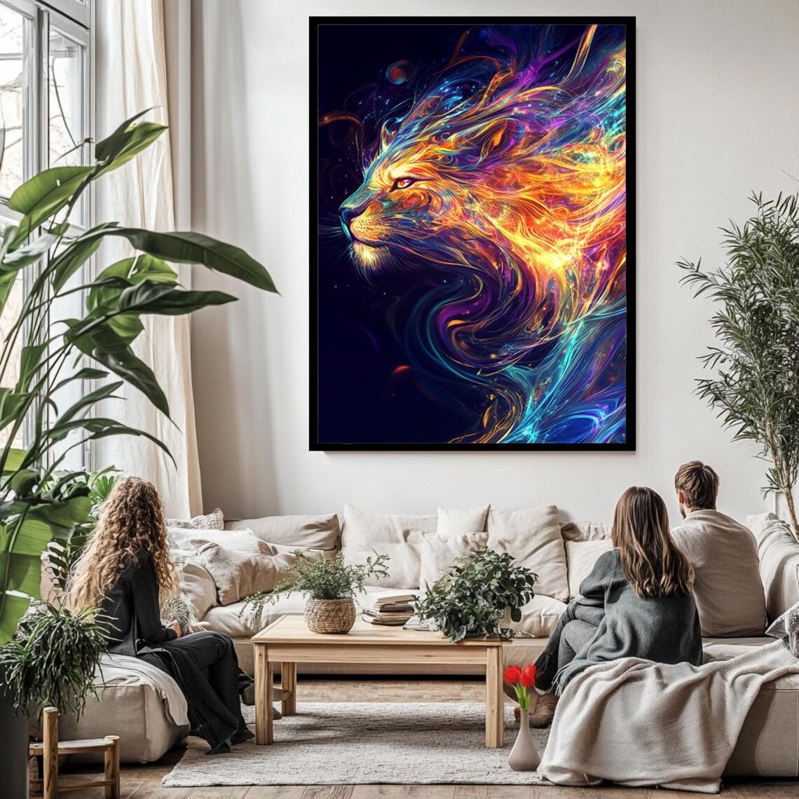 Colorful Lion Spirit Cosmic Swirl Abstract Wildlife Portrait Poster - Image 3
