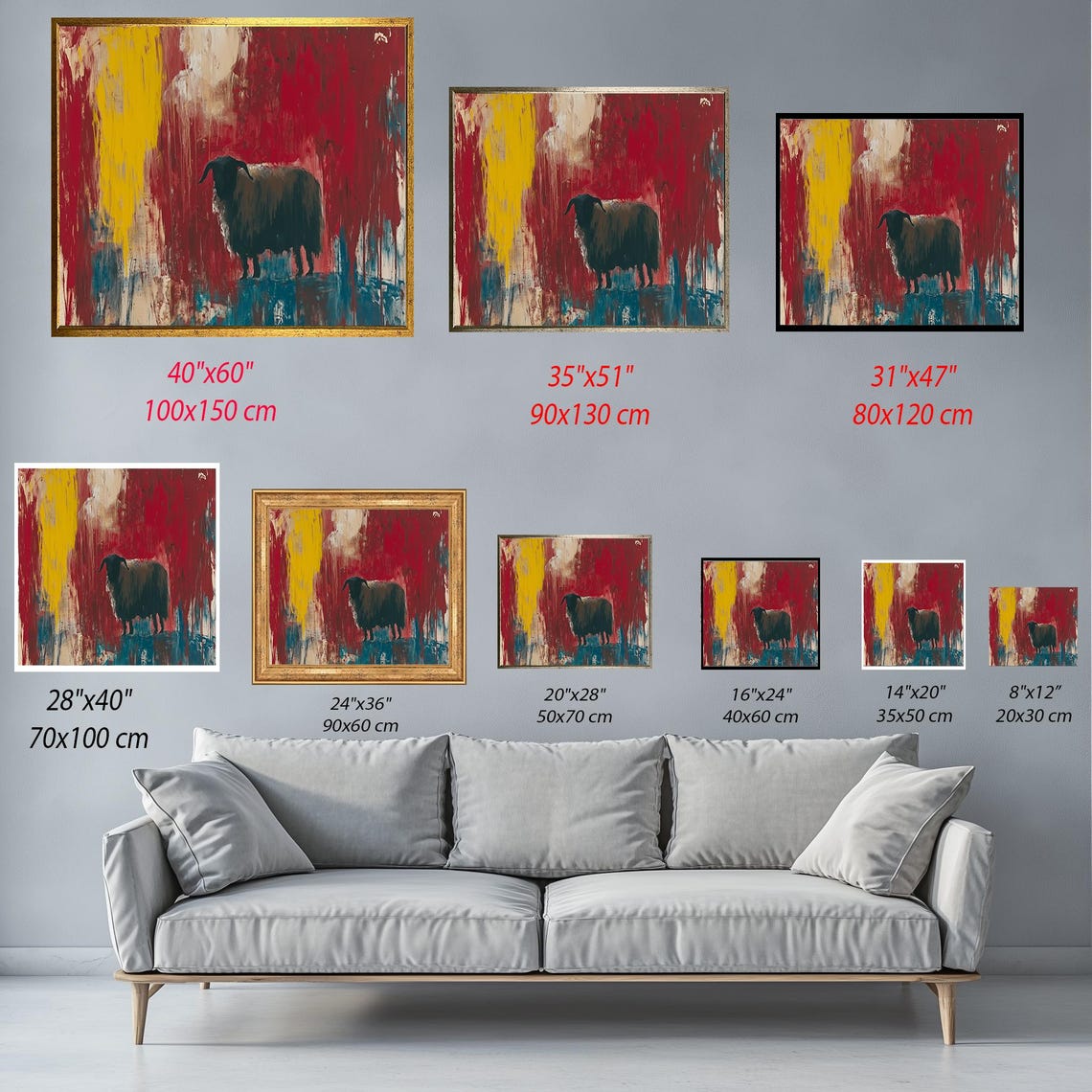 Black Sheep Silhouette Red Yellow Abstract Rustic Farm Animal Poster - Image 2