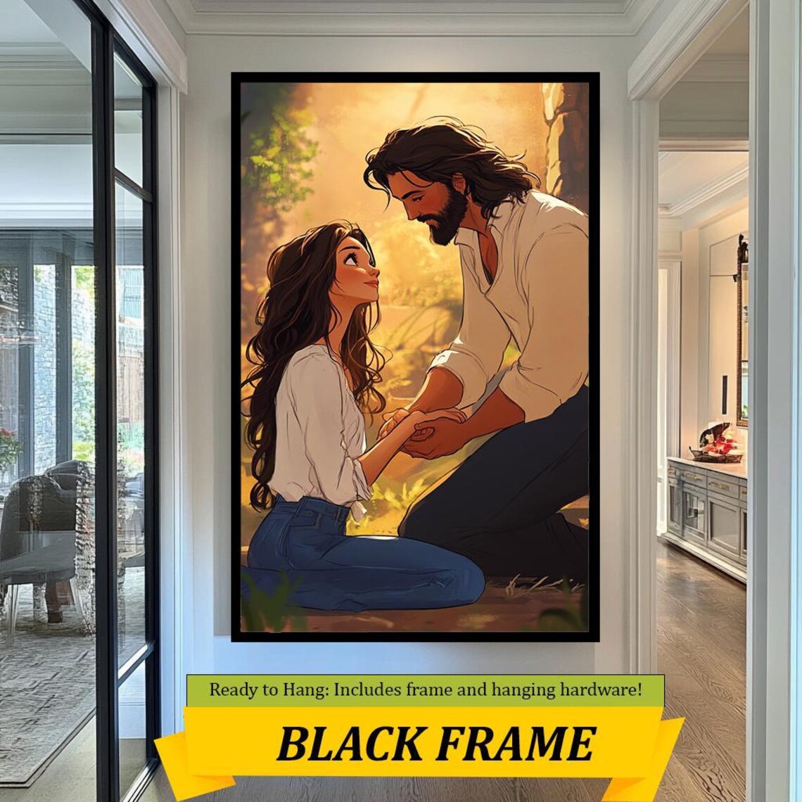 Jesus Comforting Woman Holding Hands Warm Golden Light Christian Print - Image 3