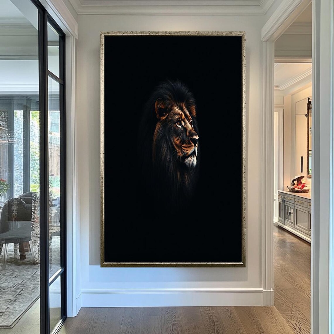 Majestic Lion Profile Portrait Dark Background Regal Wildlife Poster - Image 2