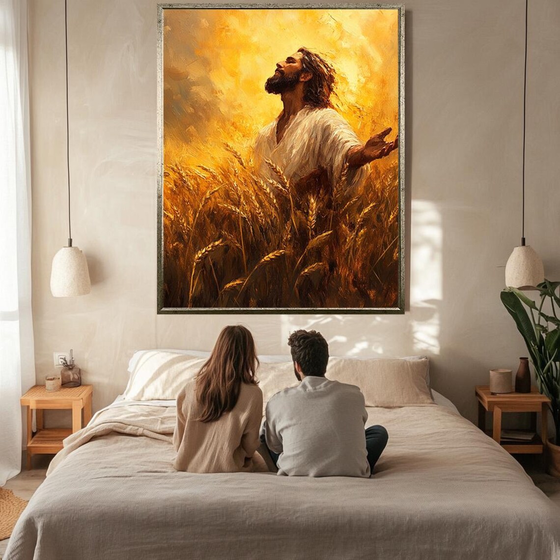 Jesus Standing In Golden Wheat Field Arms Open To Heaven Poster - Image 3