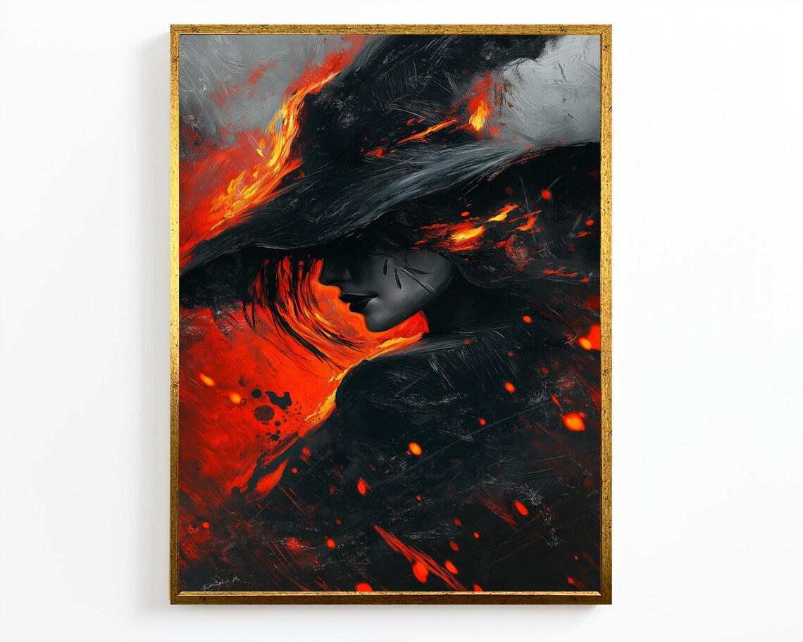 Fiery Woman Abstract, Bold Red Black Design - Image 4