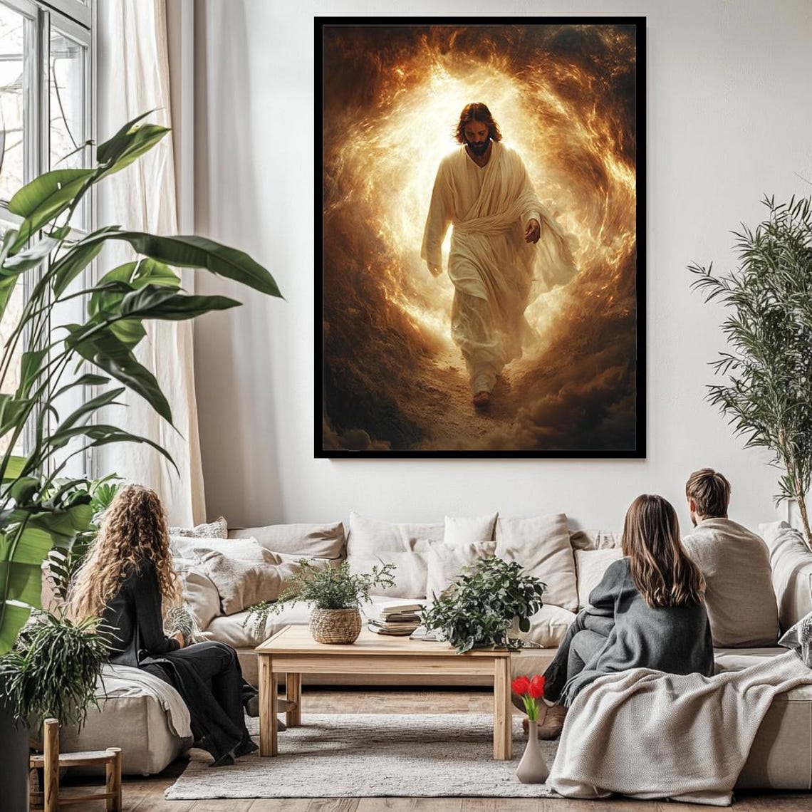 Jesus Christ Walking Through Golden Tunnel Of Divine Light Wall Art - Image 3
