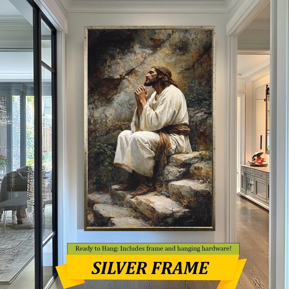 Jesus Praying In Gethsemane Kneeling On Rocky Steps Classic Art Poster - Image 5