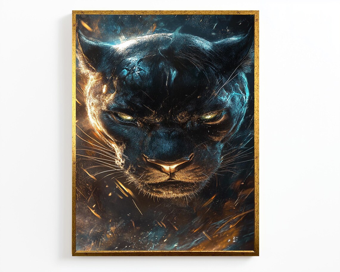 Black Panther Fiery Close Up Portrait Gold Eyes Jungle Animal Wall Art - Image 4