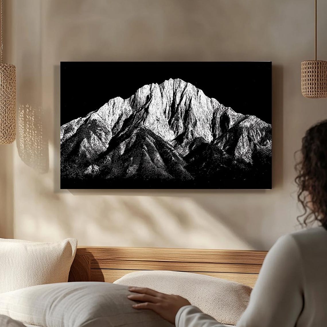 Black And White Mountain Art Print Minimalist Mountain Landscape Drawing Modern Nature Wall Art Monochrome Mountain Illustration - Image 5