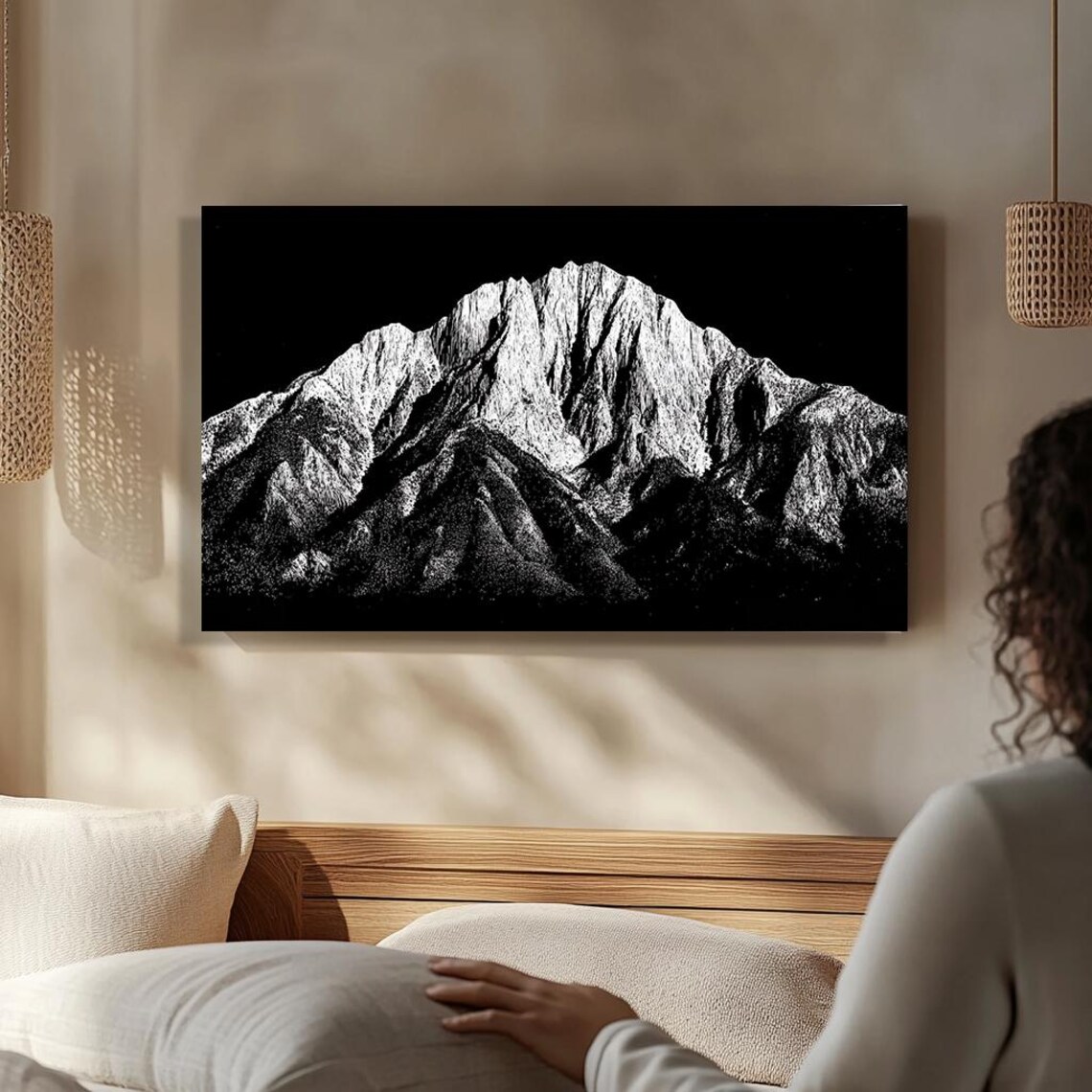 Black And White Mountain Peak Minimalist Monochrome Nature Art Poster - Image 5