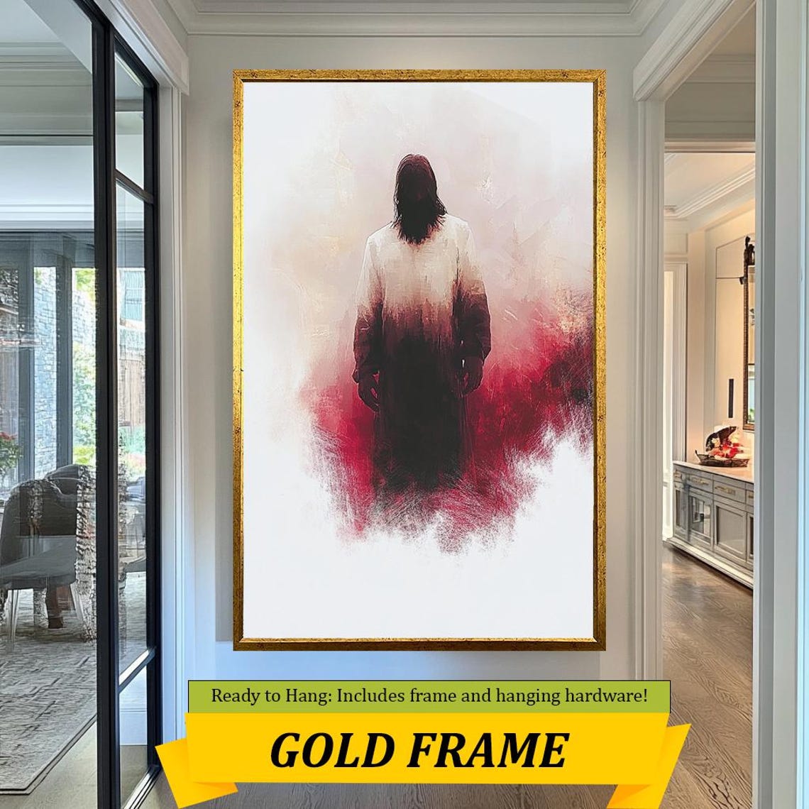 Jesus From Behind Minimalist Red Mist Watercolor Spiritual Art Poster - Image 5