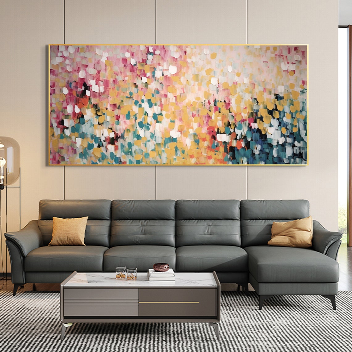 Pink Yellow Teal Confetti Dots Abstract Modern Painting Poster - Image 2