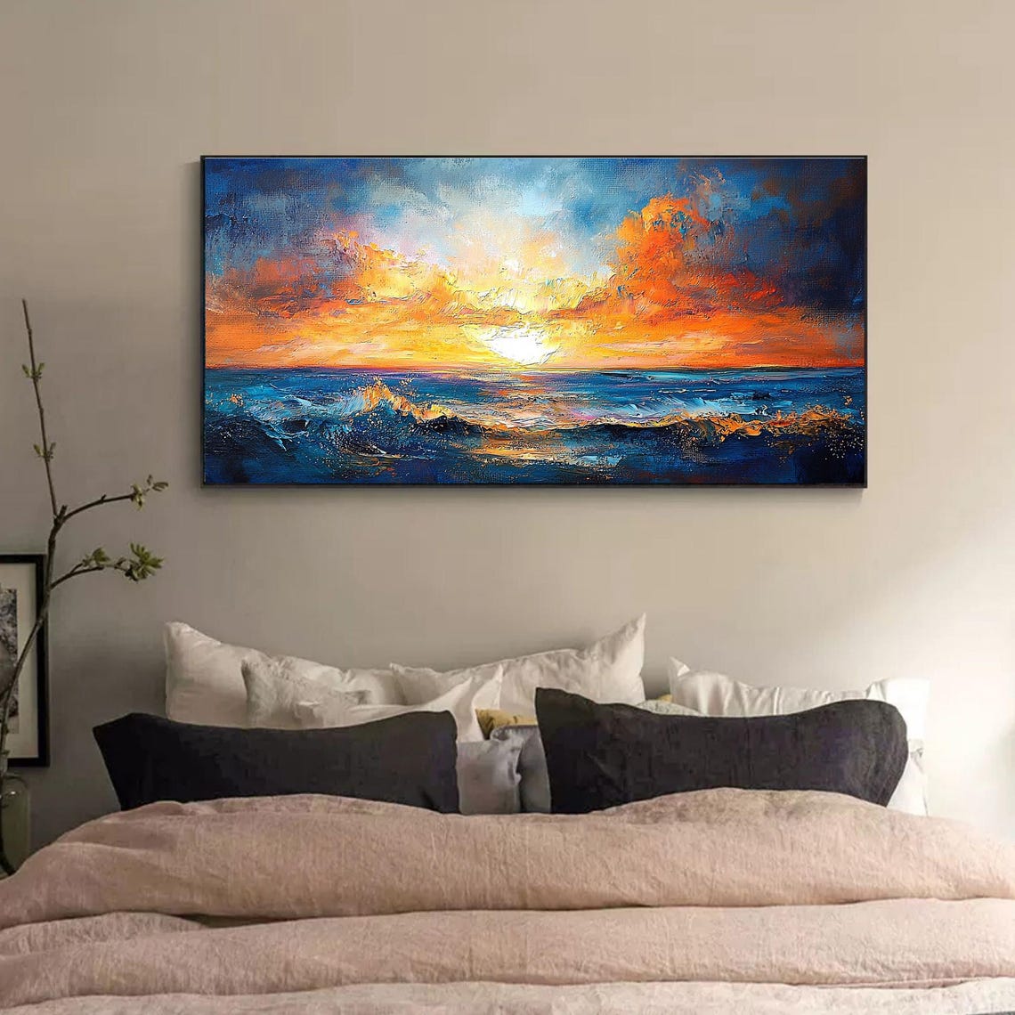 Dramatic Ocean Sunset Deep Blue Waves Seascape Painting Poster - Image 2