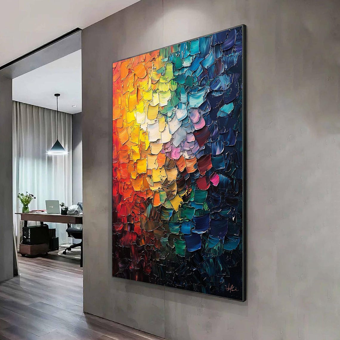Rainbow Palette Knife Impasto Colorful Modern Abstract Art Poster - Image 4