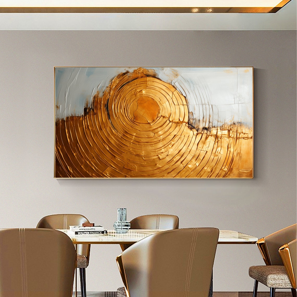 Gold Concentric Circles Spiral White Textured Abstract Painting Poster - Image 7