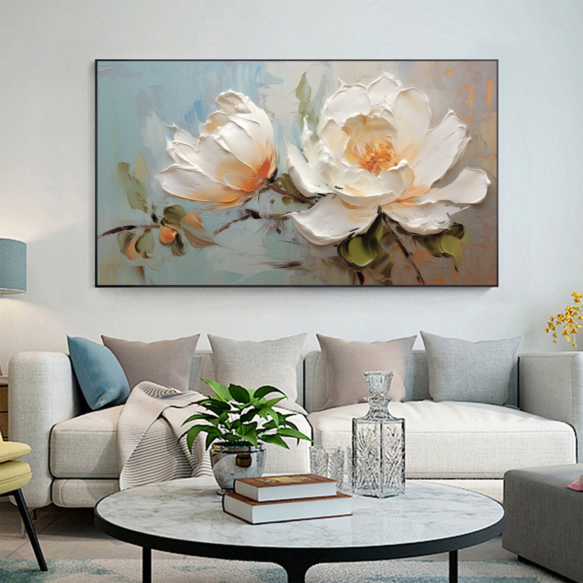 White Magnolia Blossom Oil Painting Style Floral Impasto Poster - Image 3