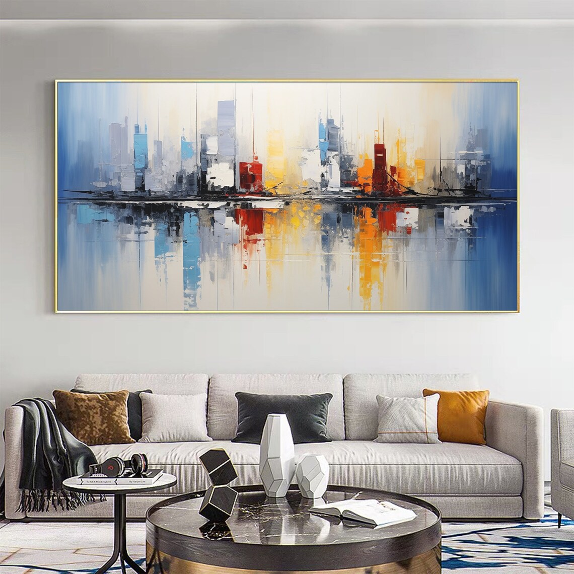 Abstract Ocean Cityscape Oil Painting, Custom Art Print - Image 6