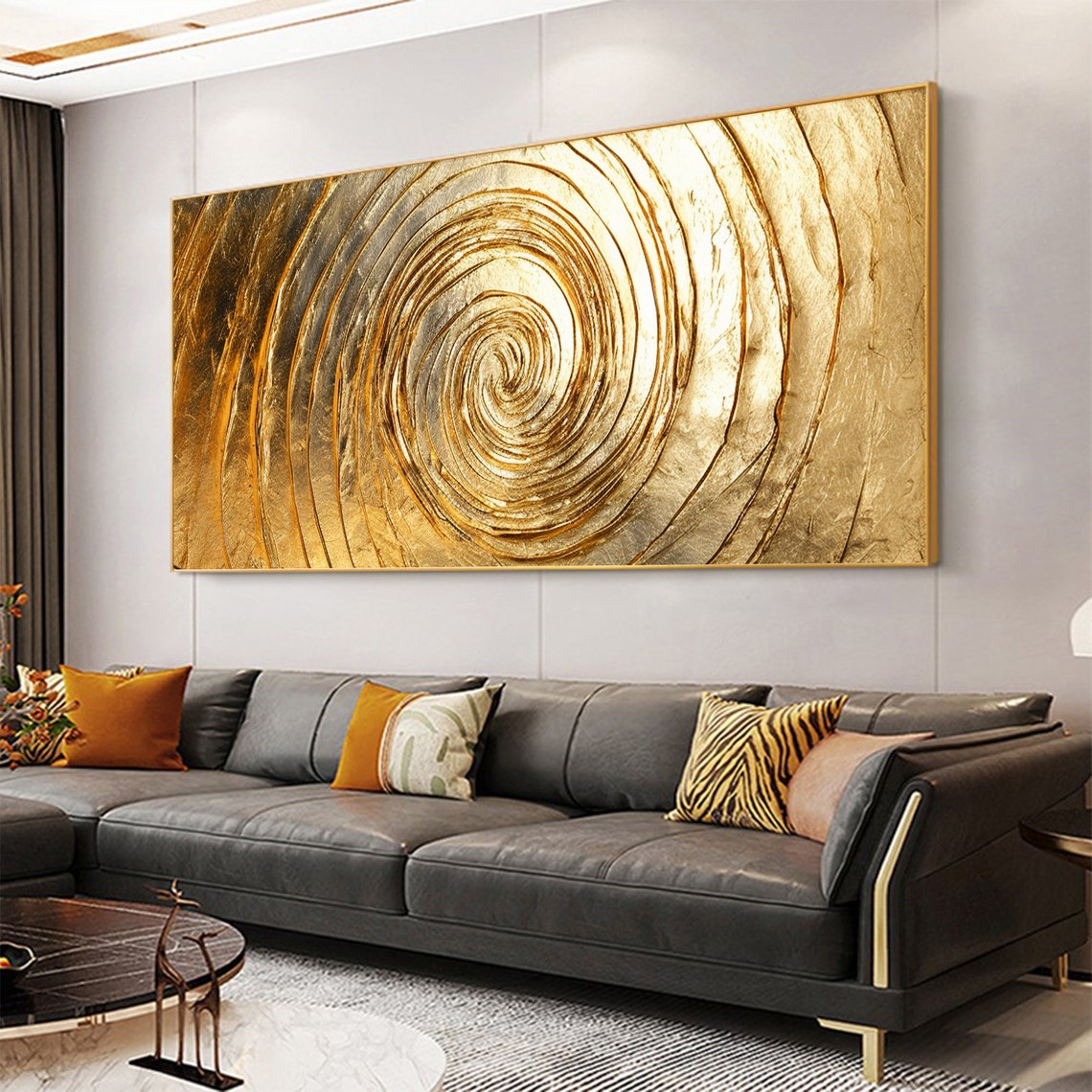 Shimmering Golden Spiral Vortex Textured Abstract Gold Leaf Poster - Image 5