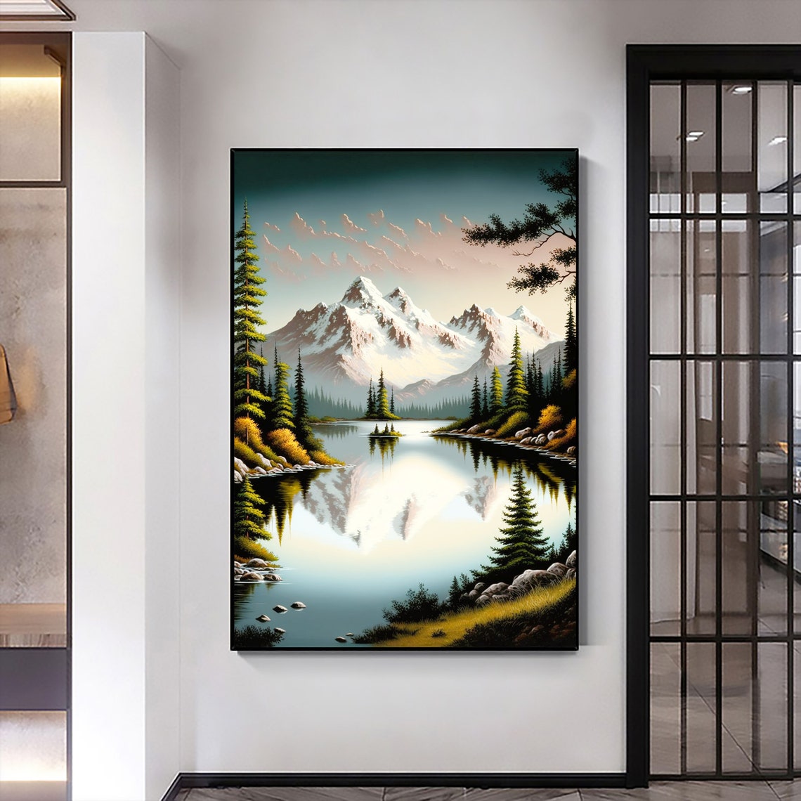 Alpine Mountain Lake Mirror Reflection with Pine Trees Poster - Image 2