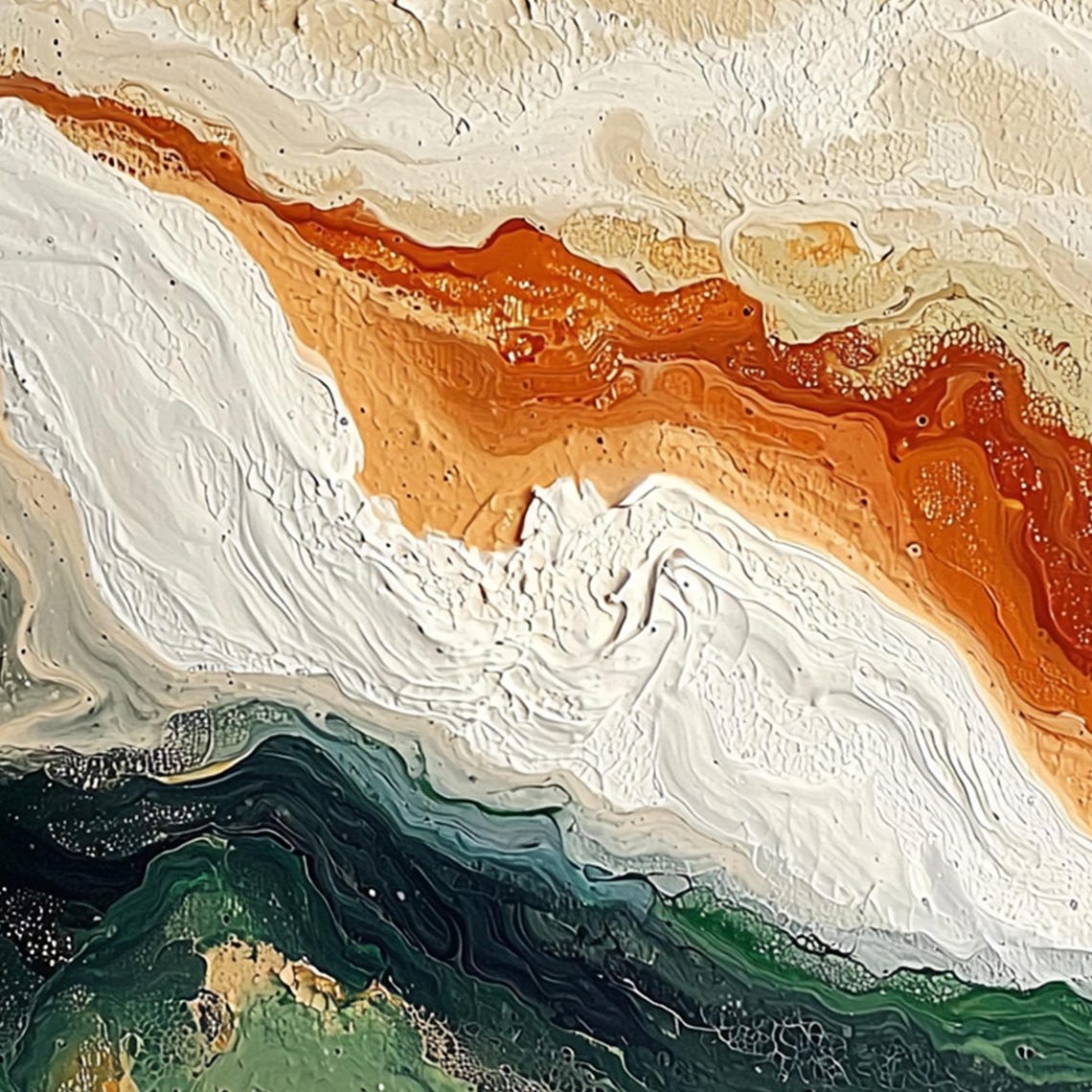 Emerald Green and Burnt Orange Marble Swirl Abstract Art Poster - Image 6