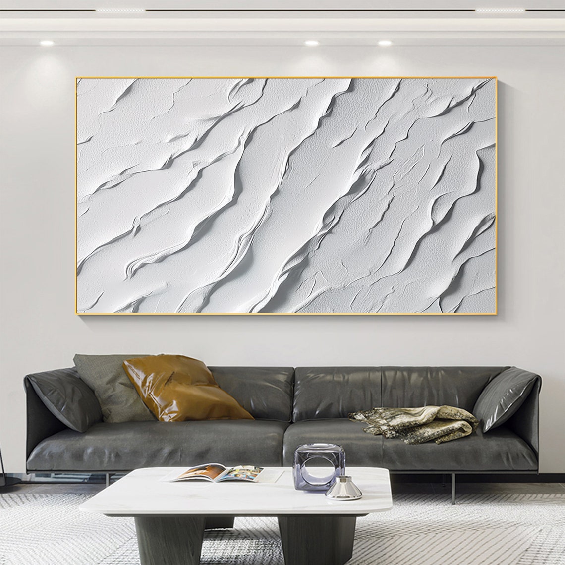 Minimalist White Textured Wave Relief Modern Abstract Poster - Image 4