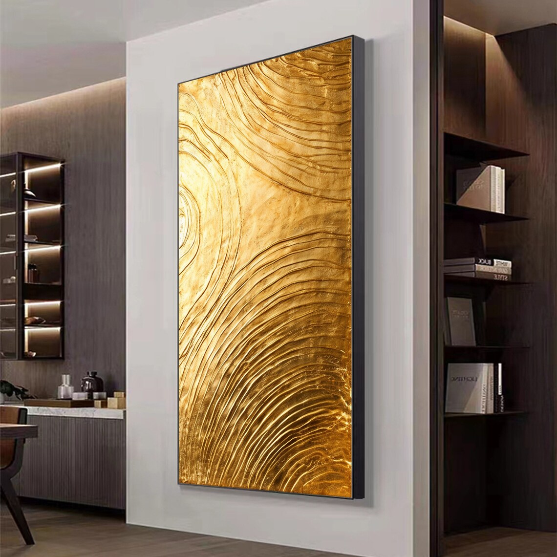 Golden Wood Grain Swirl Vertical Textured Abstract Painting Poster - Image 5