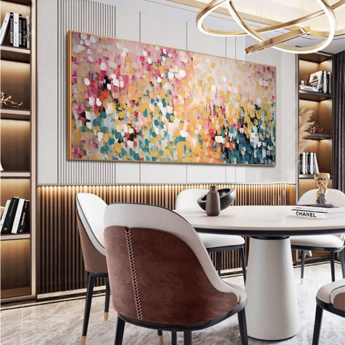 Pink Yellow Teal Confetti Dots Abstract Modern Painting Poster - Image 5