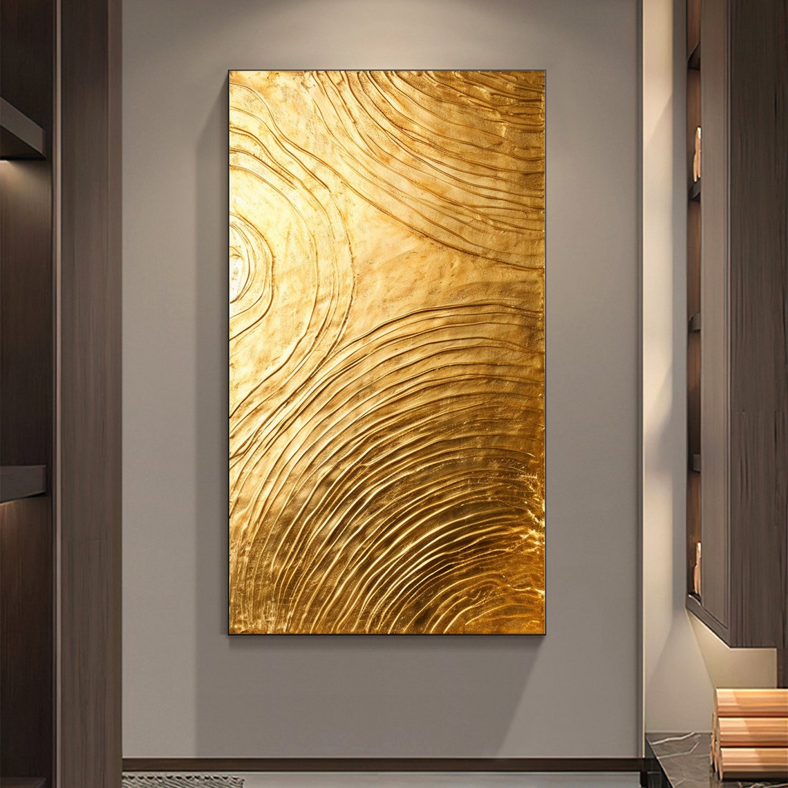 Golden Wood Grain Swirl Vertical Textured Abstract Painting Poster - Image 3