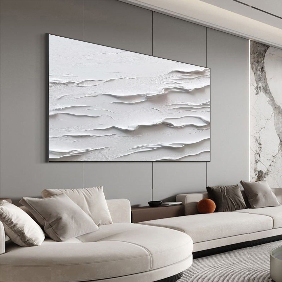 All White Wave Texture Minimalist Sculptural Painting Poster - Image 6