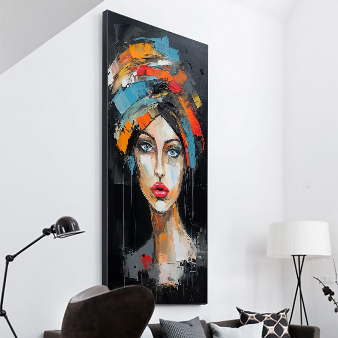Woman Colorful Headscarf Abstract Portrait Vertical Painting Poster - Image 6