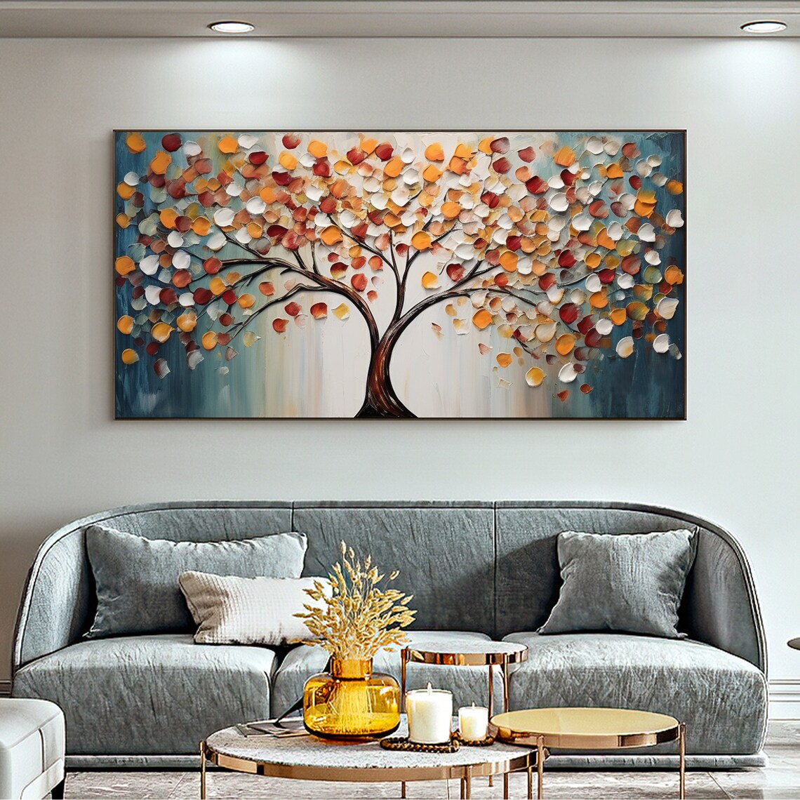 Autumn Tree Impasto Palette Knife Colorful Living Room Art Poster - Image 3