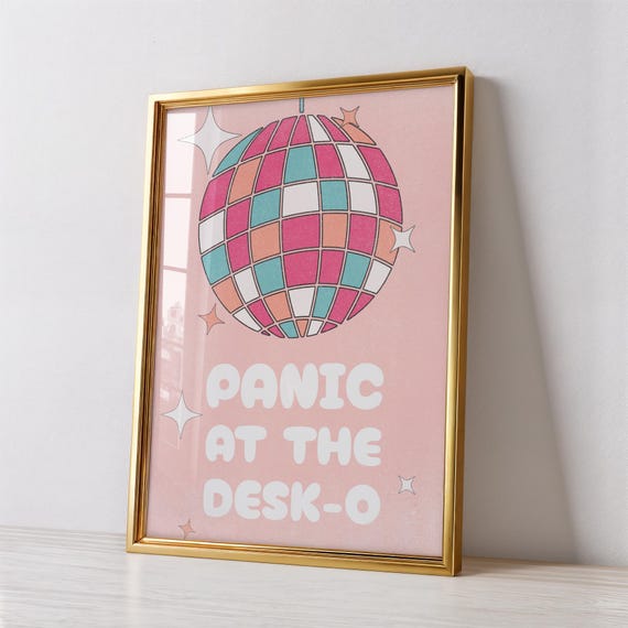Panic At The Desko Disco Ball Print Retro Work From Home Humor