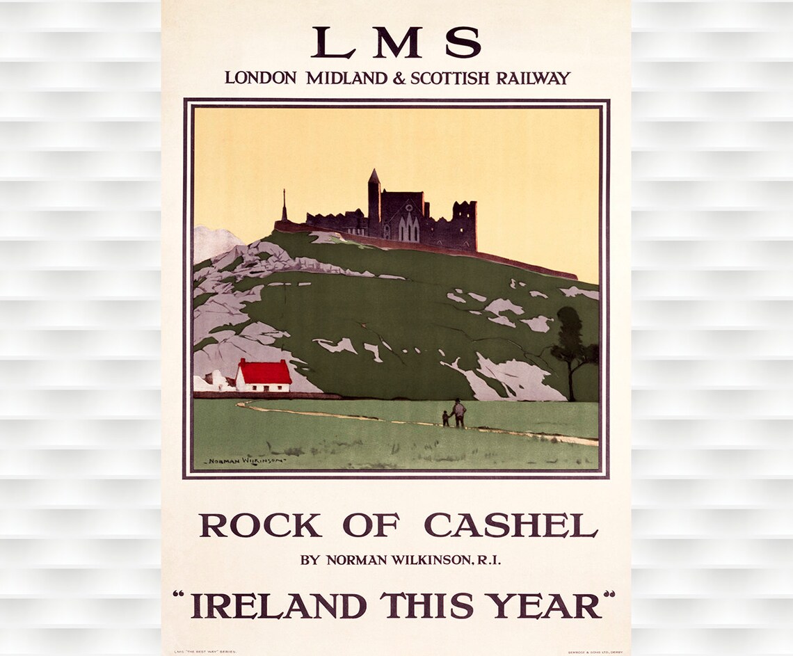LMS Rock of Cashel Ireland Norman Wilkinson Railway Travel Poster