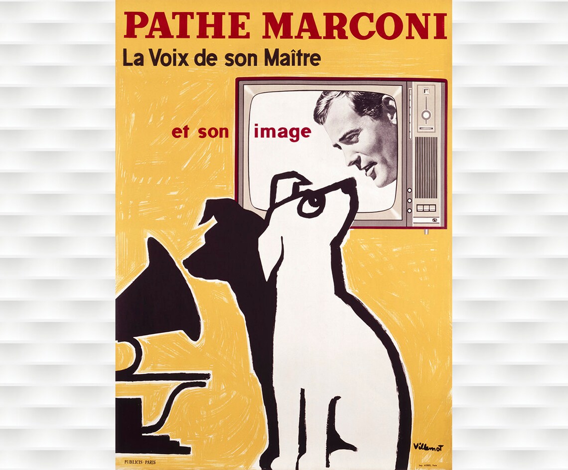 Pathé Marconi French Television Ad Dog Vintage Poster Villemot Art