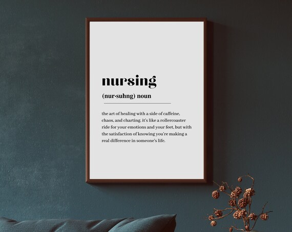 Nursing Definition Print Wall Art Large Minimalist Home Quote Dictionary