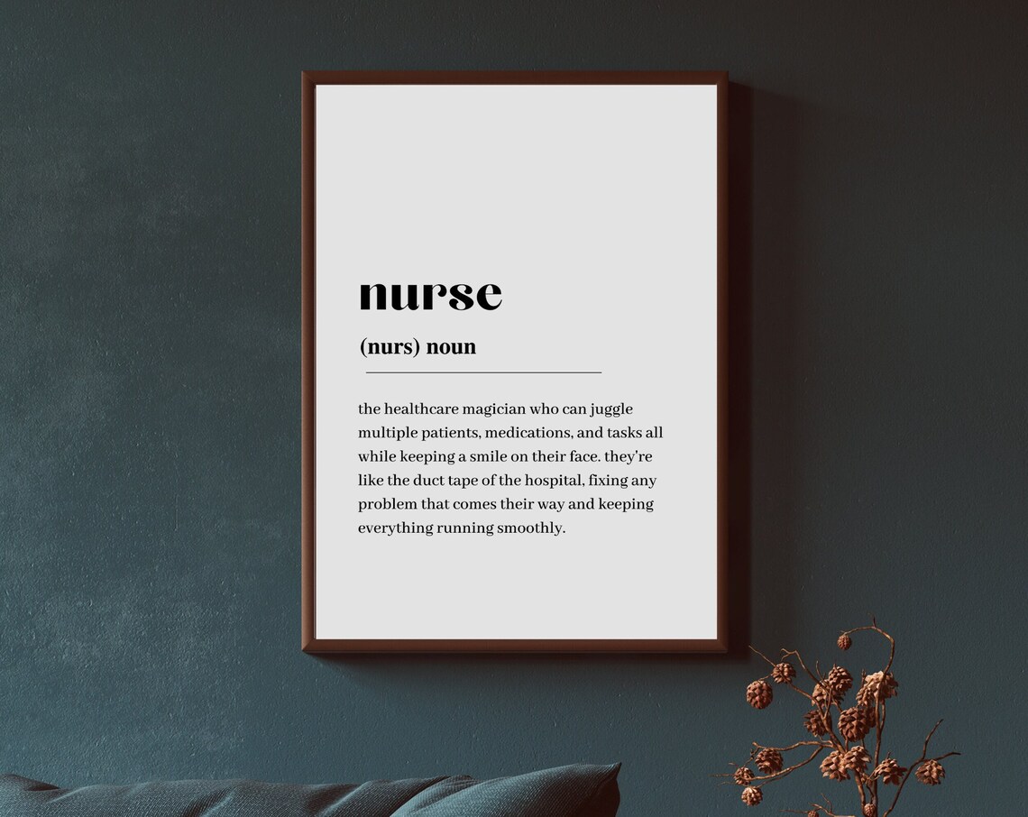 Nurse Definition Print Wall Art Large Minimalist Home Quote Dictionary