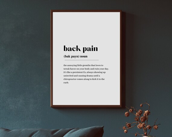 Chiropractor Back Pain Definition Print Wall Art Quote Minimalist Home Dictionary