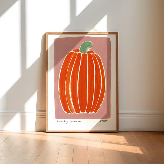Pumpkin Painting Art Print Hand Painted Abstract Halloween Colourful Autumn Decor Gallery Wall
