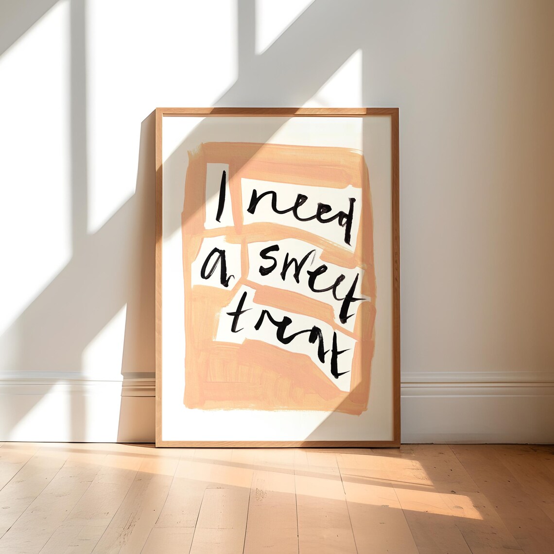 I Need A Sweet Treat Hand Lettered Quote Peach Brushstroke Kitchen Poster