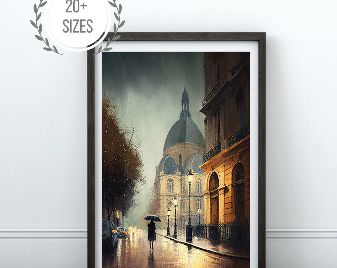 Rainy Paris Street Painting Old Domed Building Umbrella Art Poster - Image 4